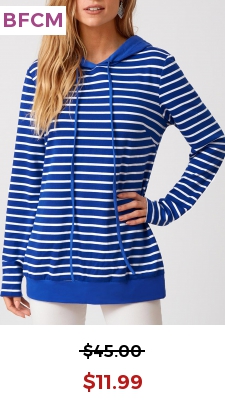 Long Sleeve Striped Drawstring Detail Hoodie