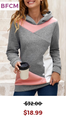 Grey Decorative Button Contrast Long Sleeve Hoodie