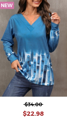 Dusty Blue Ombre Long Sleeve T Shirt