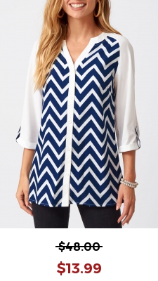 Split Neck Chevron Print Three Quarters Sleeve Blouse
