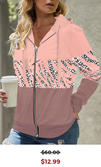 Pink Zipper Leopard Long Sleeve Hoodie