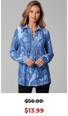 Lace Up Printed Long Sleeve Turndown Collar T Shirt