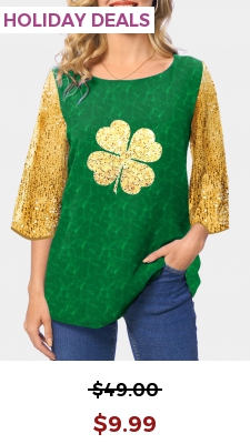 Patricks Day Four Leaf Clover Green Contrast T Shirt