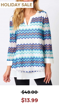 Chevron Print Split Neck Layered Hem Blouse