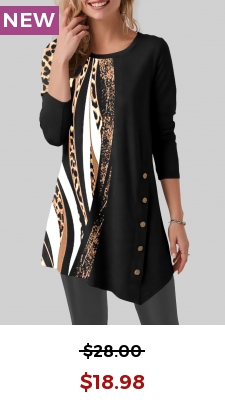 Black Leopard Long Sleeve Round Neck T Shirt