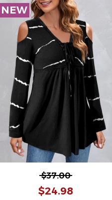Black Drawstring Striped Long Sleeve T Shirt