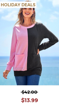 Contrast Pocket Round Neck Long Sleeve Sweatshirt