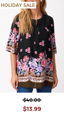 Split Neck Floral Print Lace Stitching Blouse