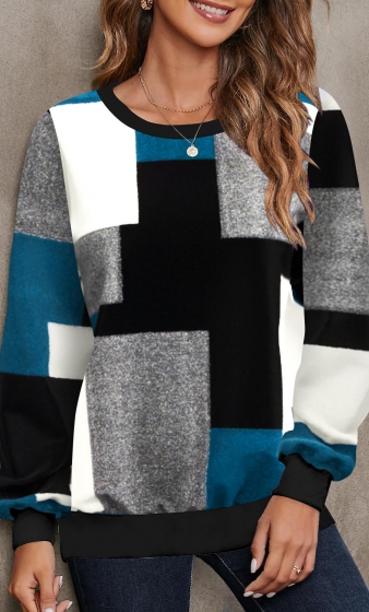 Multi Color Geometric Print Long Sleeve Sweatshirt