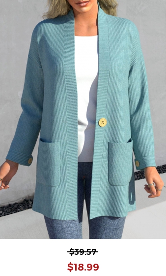 Peacock Blue Button Long Sleeve Cardigans