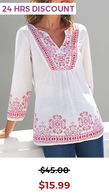 Tribal Print Split Neck White Blouse