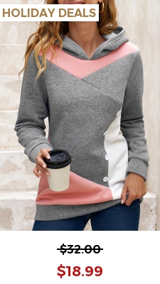 Grey Decorative Button Contrast Long Sleeve Hoodie