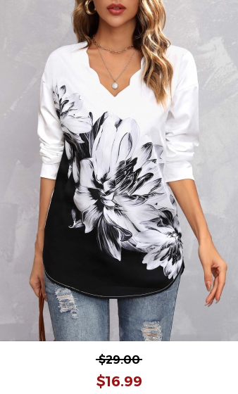 Black Floral Print Long Sleeve Blouse