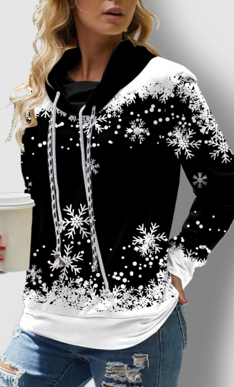 Long Sleeve Black Christmas Snowflake Print Sweatshirt