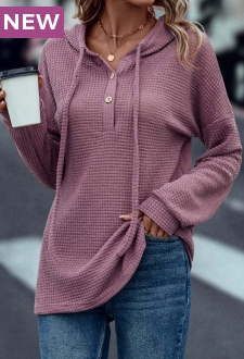 Dark Reddish Purple Drawstring Long Sleeve Hoodie