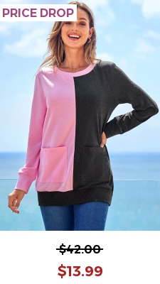 Contrast Pocket Round Neck Long Sleeve Sweatshirt