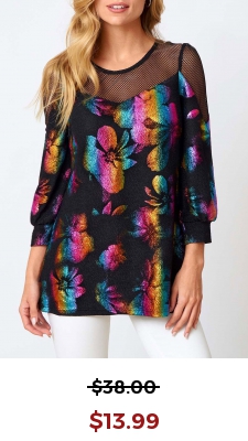 Fishnet Panel Colorful Round Neck Sweatshirt