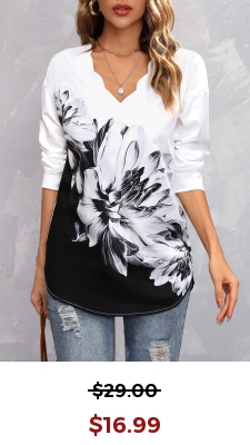Black Floral Print Long Sleeve Blouse