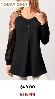 Lace Stitching Long Sleeve Black Blouse