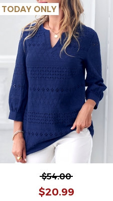 Navy Blue Split Neck Embroidered Blouse