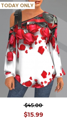 Valentines Skew Neck White Rose Print T Shirt