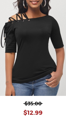 Black Skew Neck Lace Up T Shirt