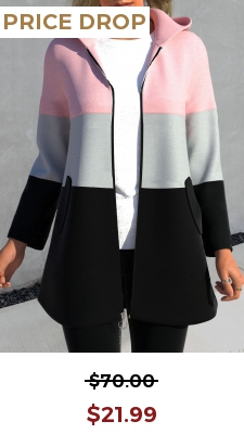 Pink Zipper Contrast Color Long Sleeve Hooded Jacket