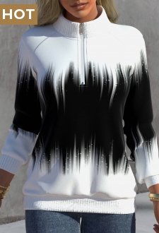 Black Zipper Ombre Long Sleeve High Neck Sweatshirt