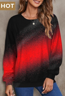 Red Ombre Long Sleeve Round Neck Sweatshirt