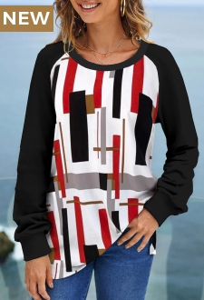 Black Geometric Print Long Sleeve T Shirt