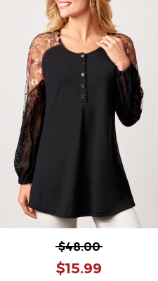 Lace Stitching Long Sleeve Black Blouse