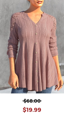 Dusty Pink Lace Patchwork Split Neck Blouse