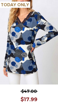 Lace Panel V Neck Floral Print Blouse