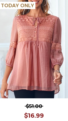 Lace Stitching Tie Front Coral Orange Blouse