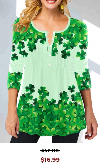 Green Patricks Day Four Leaf Clover Blouse