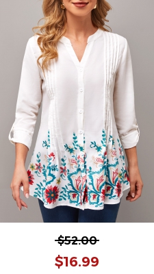 Floral Print Roll Tab Sleeve Split Neck Blouse