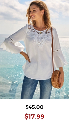 Lace Stitching Flare Sleeve Solid T Shirt