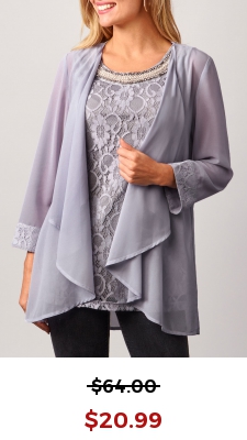 Lace Patchwork Cardigan and Grey Tank Top