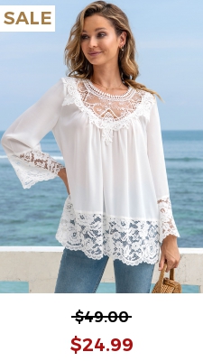 Lace Stitching Long Sleeve Round Neck T Shirt