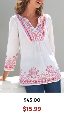 Tribal Print Split Neck White Blouse