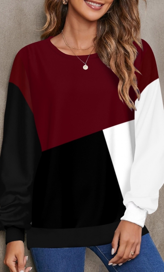 Red Geometric Print Long Sleeve Round Neck Sweatshirt