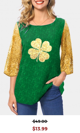 Patricks Day Four Leaf Clover Green Contrast T Shirt