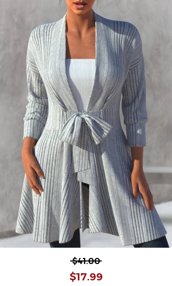 Grey Bowknot Long Sleeve Tie Collar Cardigan