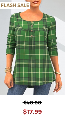 Plaid Green Patricks Day Button Detail T Shirt