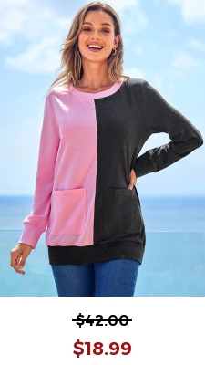 Contrast Pocket Round Neck Long Sleeve Sweatshirt