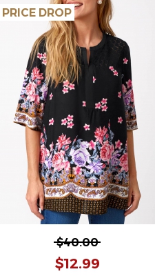 Split Neck Floral Print Lace Stitching Blouse