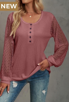 Deep Red Lace Long Sleeve T Shirt