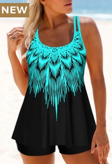 Ombre Cyan Double Straps Tankini Top