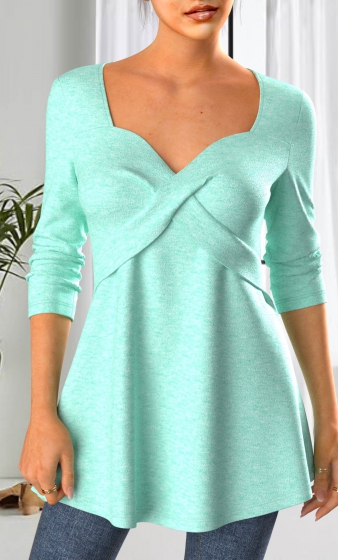 Mint Green Criss Cross Long Sleeve T Shirt