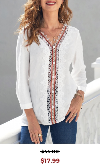 Lace Stitching White 3/4 Sleeve Blouse
